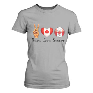 Peace Love Soccer T Shirt For Women Proud Canadian Fan Gift TS12 Sport Gray Print Your Wear