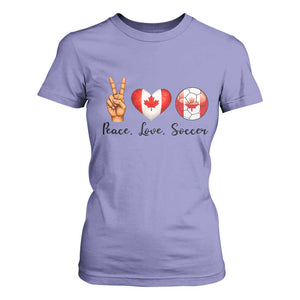 Peace Love Soccer T Shirt For Women Proud Canadian Fan Gift TS12 Violet Print Your Wear