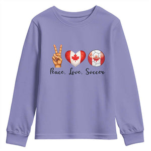 Peace Love Soccer Youth Sweatshirt Proud Canadian Fan Gift TS12 Violet Print Your Wear