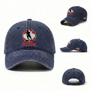 We Can Canada Soccer Washed Cotton Baseball Cap Canadian Football Fan Pride TS12 Washed Cap Universal Fit Navy Print Your Wear