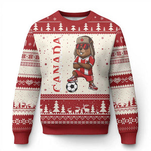 Proud Canada Soccer Beaver Ugly Christmas Sweater Funny Football Fan Gift TS12 Beige Red Print Your Wear