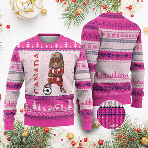 Proud Canada Soccer Beaver Ugly Christmas Sweater Funny Football Fan Gift TS12 Hot Pink Print Your Wear
