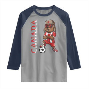 Proud Canada Soccer Beaver Raglan Shirt Funny Football Fan Gift TS12 Sport Gray Navy Print Your Wear