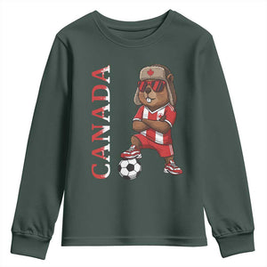Proud Canada Soccer Beaver Youth Sweatshirt Funny Football Fan Gift TS12 Dark Forest Green Print Your Wear