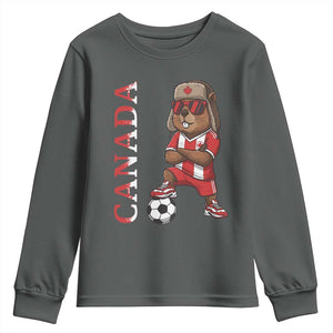 Proud Canada Soccer Beaver Youth Sweatshirt Funny Football Fan Gift TS12 Dark Heather Print Your Wear