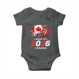 Proud Canada Soccer Beaver Baby Onesie Road To 2026 TS12 Dark Heather Print Your Wear