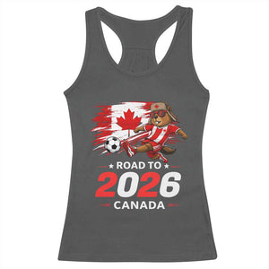 Proud Canada Soccer Beaver Racerback Tank Top Road To 2026 TS12 Dark Heather Print Your Wear