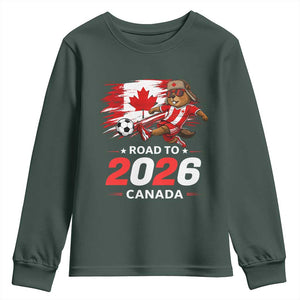 Proud Canada Soccer Beaver Youth Sweatshirt Road To 2026 TS12 Dark Forest Green Print Your Wear