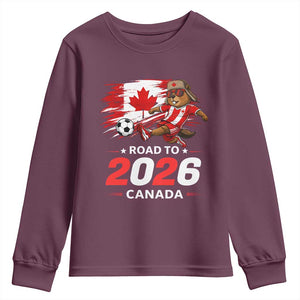 Proud Canada Soccer Beaver Youth Sweatshirt Road To 2026 TS12 Maroon Print Your Wear