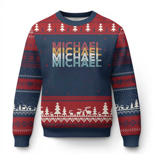 Michael Birthday Gift Ugly Christmas Sweater Vintage Retro Michael Name Typography TS12 Navy Red Print Your Wear