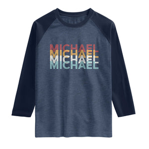 Michael Birthday Gift Raglan Shirt Vintage Retro Michael Name Typography TS12 Heather Denim Navy Print Your Wear