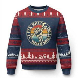 Vintage Skeleton Wrench Graphic Ugly Christmas Sweater I Fix Shit Thats What I Do TS12 Navy Red Print Your Wear
