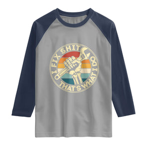Vintage Skeleton Wrench Graphic Raglan Shirt I Fix Shit Thats What I Do TS12 Sport Gray Navy Print Your Wear