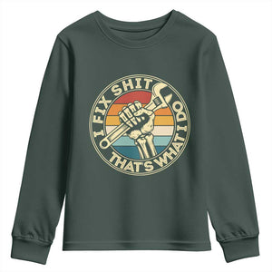 Vintage Skeleton Wrench Graphic Youth Sweatshirt I Fix Shit Thats What I Do TS12 Dark Forest Green Print Your Wear