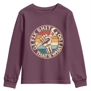 Vintage Skeleton Wrench Graphic Youth Sweatshirt I Fix Shit Thats What I Do TS12 Maroon Print Your Wear