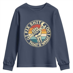 Vintage Skeleton Wrench Graphic Youth Sweatshirt I Fix Shit Thats What I Do TS12 Navy Print Your Wear