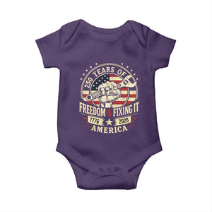 USA 250th Anniversary Patriotic Mechanic Baby Onesie Freedom And Fixing It TS12 Purple Print Your Wear