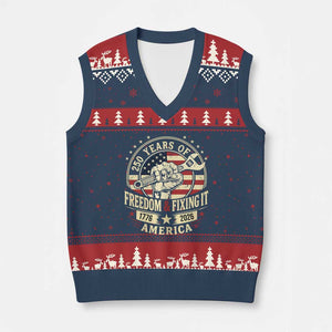 USA 250th Anniversary Patriotic Mechanic V-Neck Knit Sweater Vest Freedom And Fixing It TS12 Navy Red Print Your Wear