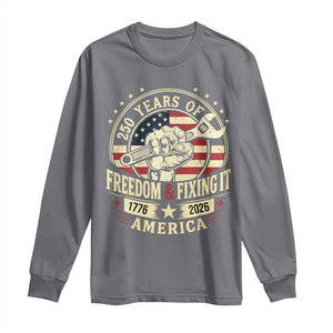 USA 250th Anniversary Patriotic Mechanic Long Sleeve Shirt Freedom And Fixing It TS12 Charcoal Print Your Wear