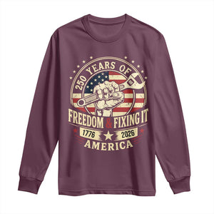 USA 250th Anniversary Patriotic Mechanic Long Sleeve Shirt Freedom And Fixing It TS12 Maroon Print Your Wear