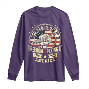 USA 250th Anniversary Patriotic Mechanic Long Sleeve Shirt Freedom And Fixing It TS12 Purple Print Your Wear