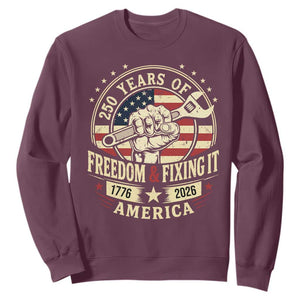 USA 250th Anniversary Patriotic Mechanic Sweatshirt Freedom And Fixing It TS12 Maroon Print Your Wear