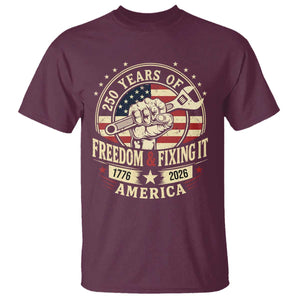 USA 250th Anniversary Patriotic Mechanic T Shirt Freedom And Fixing It TS12 Maroon Print Your Wear