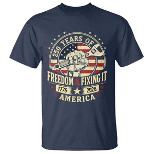 USA 250th Anniversary Patriotic Mechanic T Shirt Freedom And Fixing It TS12 Navy Print Your Wear