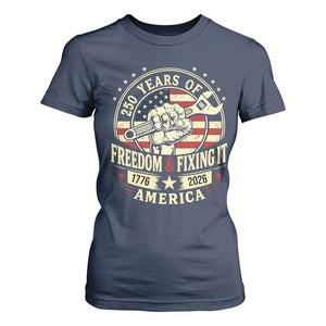 USA 250th Anniversary Patriotic Mechanic T Shirt For Women Freedom And Fixing It TS12 Navy Print Your Wear