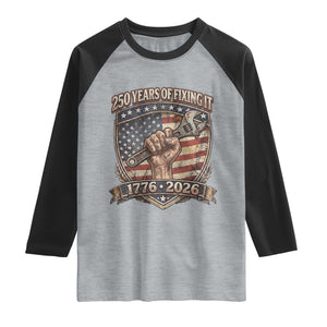 250 Years Of Fixing It Raglan Shirt America 250th Anniversary Mechanic TS12 Heather Gray Black Print Your Wear