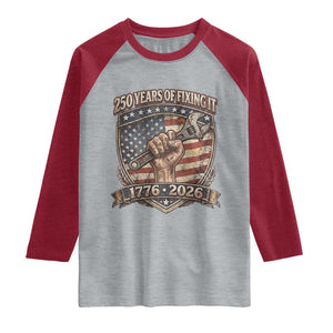 250 Years Of Fixing It Raglan Shirt America 250th Anniversary Mechanic TS12 Heather Gray Heather Red Print Your Wear