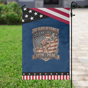 250 Years Of Fixing It Patriotic Garden Flag 250th Anniversary Mechanic Gift TS12 Classic Blue Black Print Your Wear