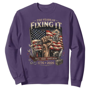 250 Years Of Fixing It Mechanic Pride Sweatshirt America 250 Anniversary Gift TS12 Purple Print Your Wear