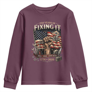 250 Years Of Fixing It Mechanic Pride Youth Sweatshirt America 250 Anniversary Gift TS12 Maroon Print Your Wear