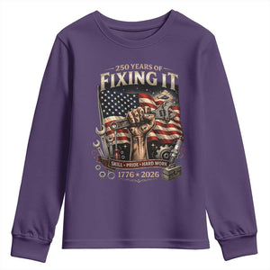 250 Years Of Fixing It Mechanic Pride Youth Sweatshirt America 250 Anniversary Gift TS12 Purple Print Your Wear