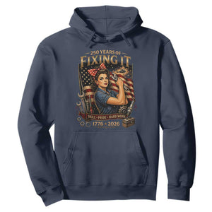 Patriotic Rosie Mechanic Feminist Pride Hoodie 250 Years Of Fixing It TS12 Navy Print Your Wear