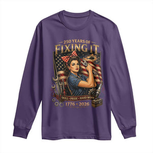 Patriotic Rosie Mechanic Feminist Pride Long Sleeve Shirt 250 Years Of Fixing It TS12 Purple Print Your Wear