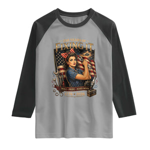 Patriotic Rosie Mechanic Feminist Pride Raglan Shirt 250 Years Of Fixing It TS12 Sport Gray Black Print Your Wear