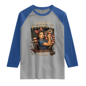 Patriotic Rosie Mechanic Feminist Pride Raglan Shirt 250 Years Of Fixing It TS12 Sport Gray Royal Print Your Wear