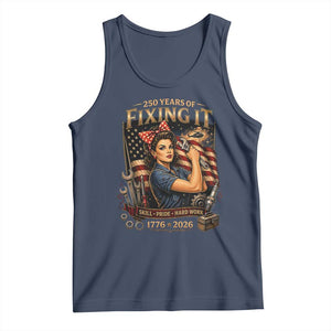 Patriotic Rosie Mechanic Feminist Pride Tank Top 250 Years Of Fixing It TS12 Navy Print Your Wear