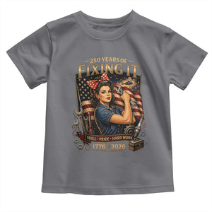 Patriotic Rosie Mechanic Feminist Pride Toddler T Shirt 250 Years Of Fixing It TS12 Charcoal Print Your Wear