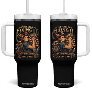 Patriotic Rosie Mechanic Feminist Pride Tumbler With Handle 250 Years Of Fixing It TS12 One Size: 40 oz Black Print Your Wear