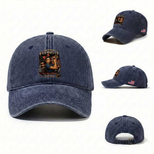 Patriotic Rosie Mechanic Feminist Pride Washed Cotton Baseball Cap 250 Years Of Fixing It TS12 Washed Cap Universal Fit Navy Print Your Wear