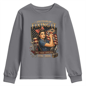 Patriotic Rosie Mechanic Feminist Pride Youth Sweatshirt 250 Years Of Fixing It TS12 Charcoal Print Your Wear