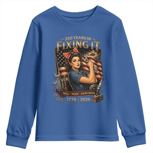 Patriotic Rosie Mechanic Feminist Pride Youth Sweatshirt 250 Years Of Fixing It TS12 Royal Blue Print Your Wear