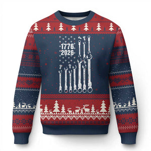 Patriotic Mechanic Gift Ugly Christmas Sweater American Flag Automotive Lover TS12 Navy Red Print Your Wear