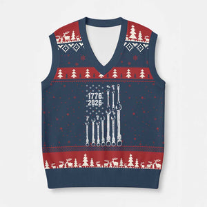 Patriotic Mechanic Gift V-Neck Knit Sweater Vest American Flag Automotive Lover TS12 Navy Red Print Your Wear