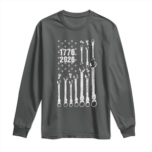 Patriotic Mechanic Gift Long Sleeve Shirt American Flag Automotive Lover TS12 Dark Heather Print Your Wear