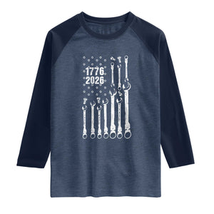 Patriotic Mechanic Gift Raglan Shirt American Flag Automotive Lover TS12 Heather Denim Navy Print Your Wear