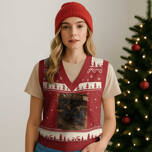 Bigfoot Mechanic Meme V-Neck Knit Sweater Vest Funny Sasquatch Fixing Cars TS12 Red Beige Print Your Wear